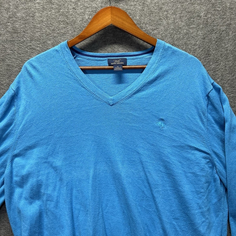 Brooks Brothers Men's Cashmere/Silk/Cotton V-Neck‎ Pullover Sweater Blue XL